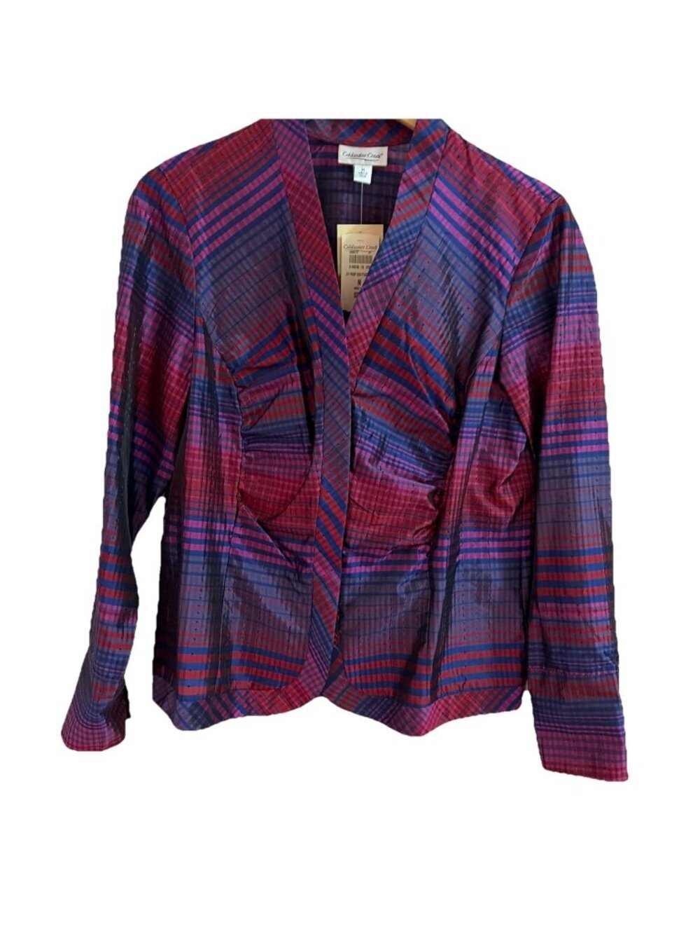Coldwater Creek Women's Zip Front Bias Plaid Shirt Sz M Colorful Silk Blend NWT